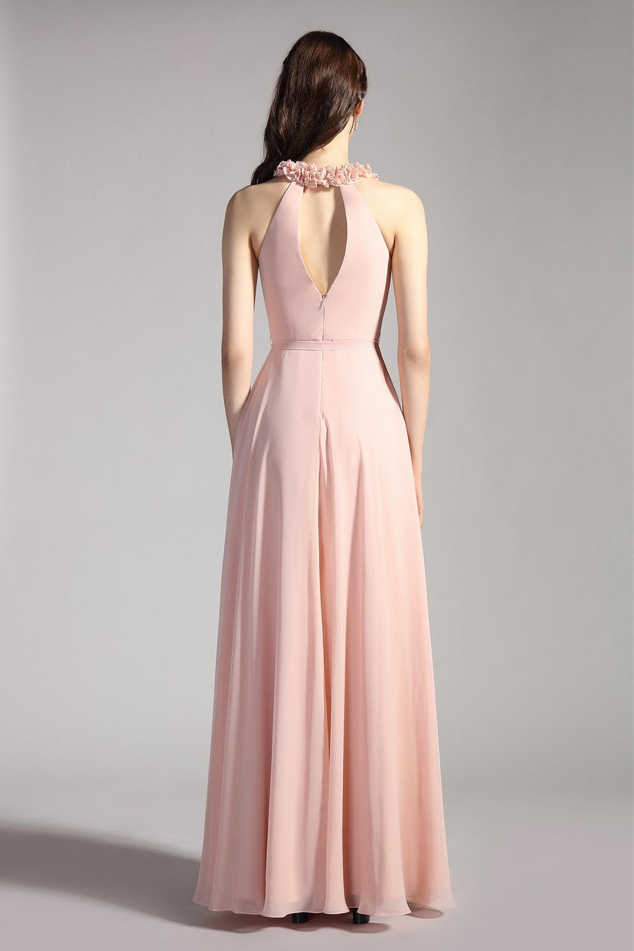 A-line Halter Sleeveless Full Length Chiffon Promo Dresses