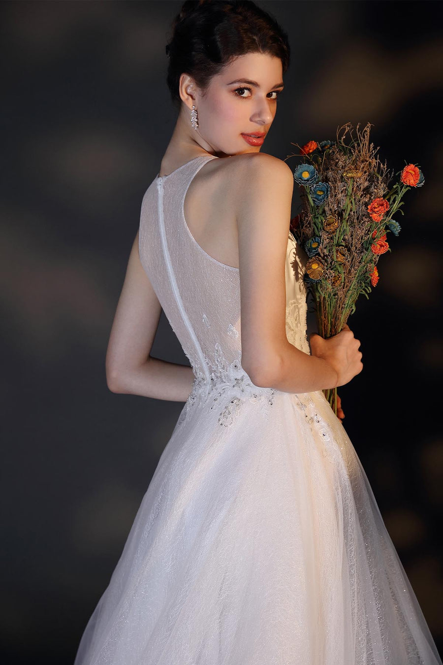 A-line Halter Sleeveless Full Length Lace Wedding Dresses