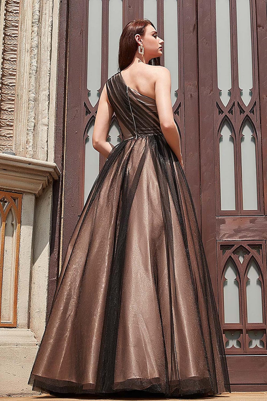A-line One Shoulder Sleeveless Full Length Tulle Promo Dresses