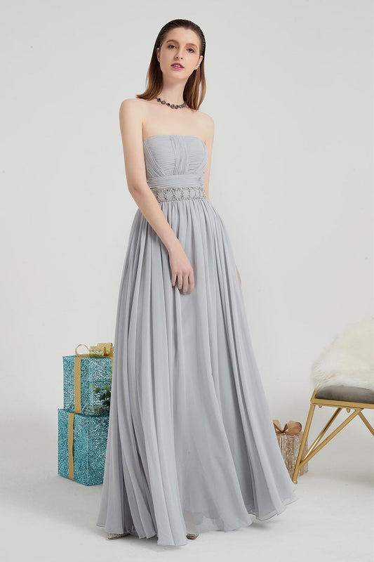 A-line Strapless Sleeveless Full Length Chiffon Promo Dresses