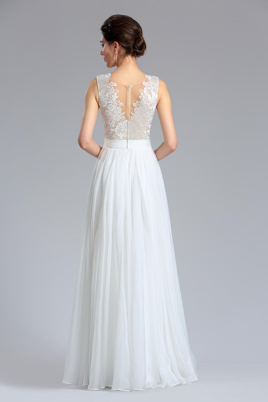 A-line V-neck Sleeveless Full Length Chiffon Wedding Dresses
