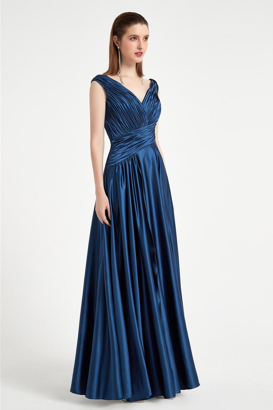 A line V neck Sleeveless Full Length Satin Chiffon Promo Dresses