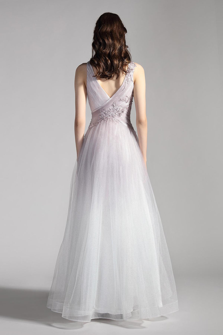 A-line V-neck Sleeveless Full Length Tulle Wedding Dresses