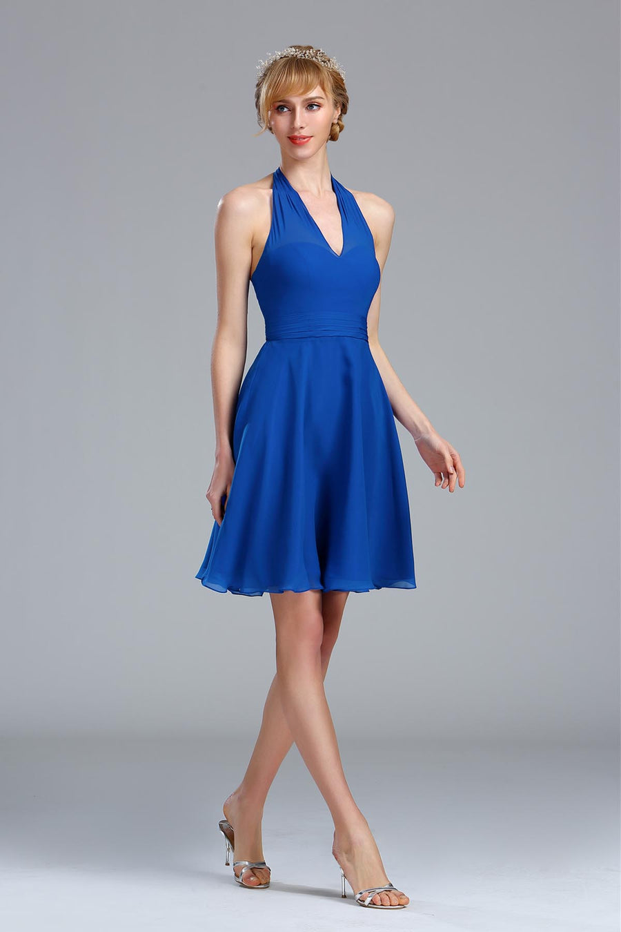 A-line V-neck Sleeveless Knee Length Chiffon Promo Dresses