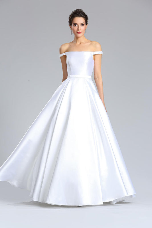Ball Gown Off Shoulder Sleeveless Full Length Taffeta Wedding Dresses