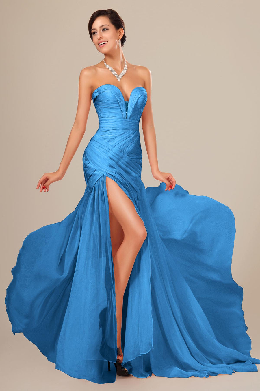 Ball Gown Sweetheart Sleeveless Full Length Chiffon Promo Dresses