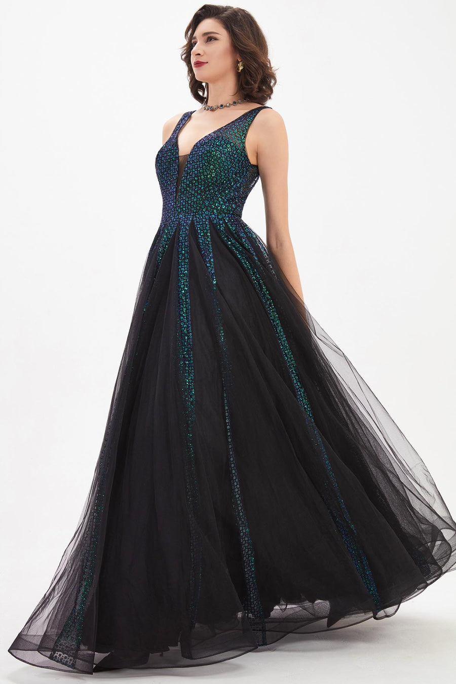 Ball Gown V-neck Sleeveless Full Length Tulle Promo Dresses