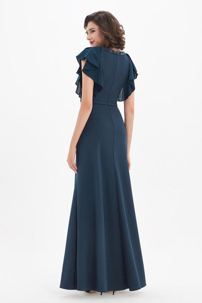 Mermaid/Trumpet Round Cap Sleeves Full Length Polyester Promo Dresses