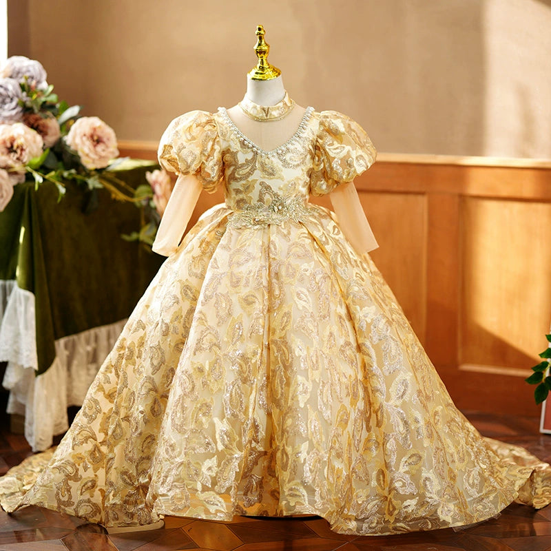 Gold lace flower girl dresses best sale