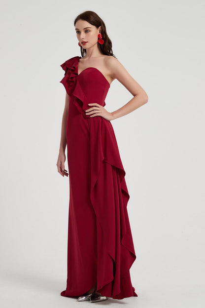 A-line One Shoulder Sleeveless Full Length Chiffon Promo Dresses