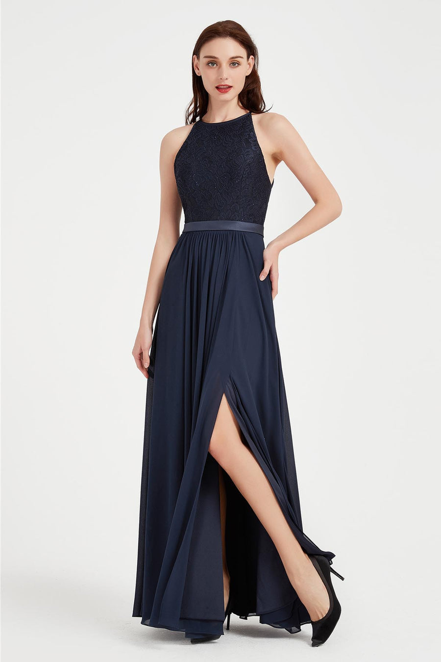 A-line Round Sleeveless Full Length Chiffon Promo Dresses