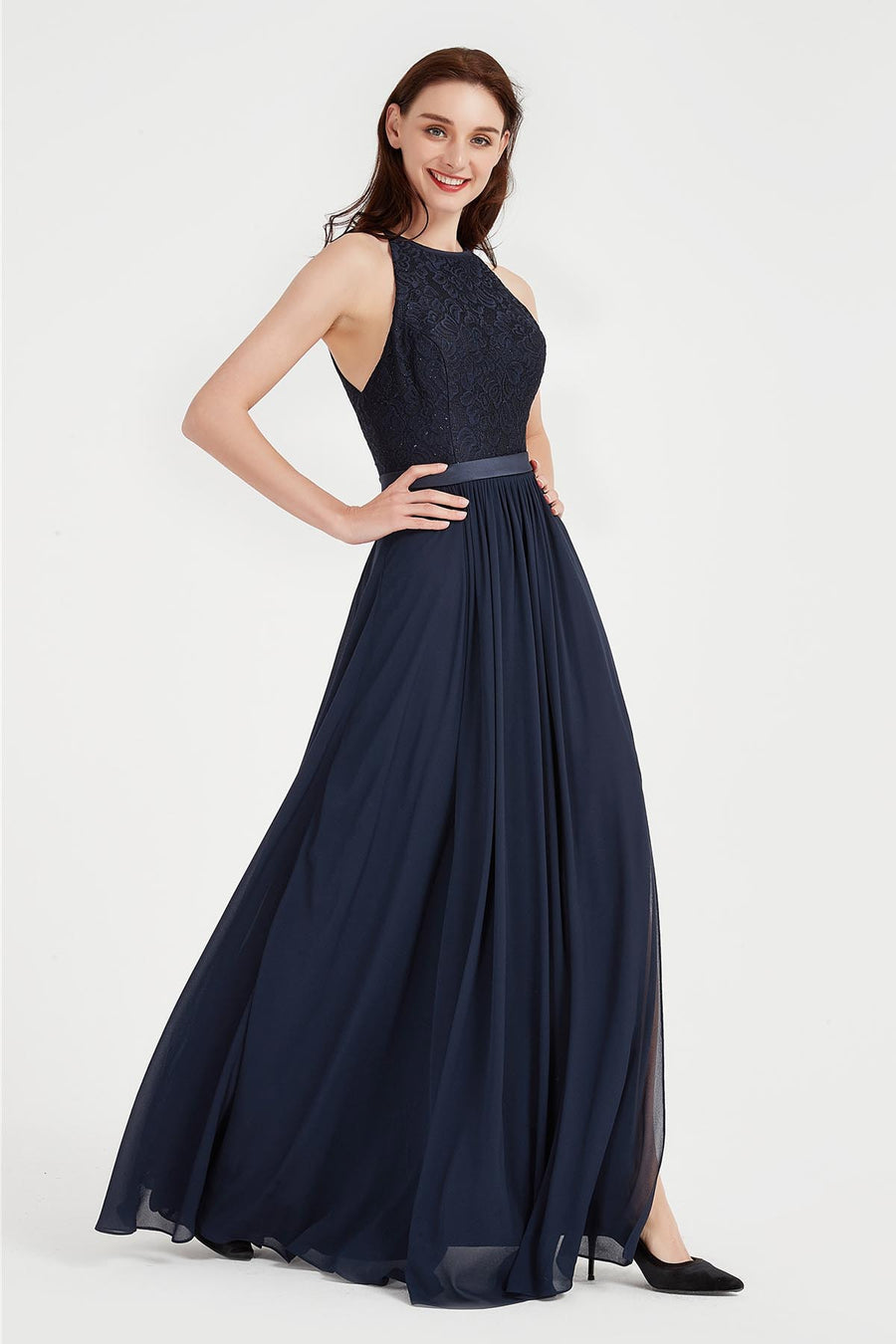 A-line Round Sleeveless Full Length Chiffon Promo Dresses