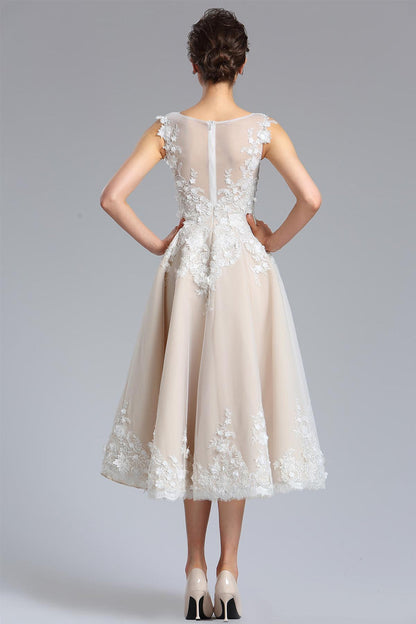 A-line Round Sleeveless Tea Length Lace Promo Dresses