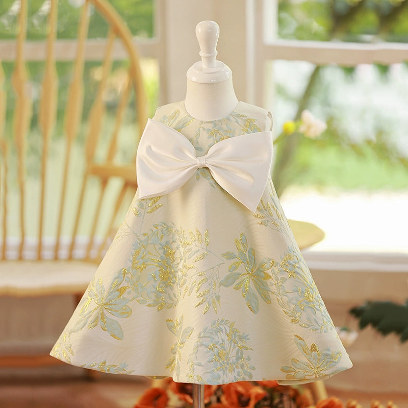 A-line Sage Green Satin Back Zip Baptism Bow(s) Tea Length Sleeveless Round Flower Girl Dress