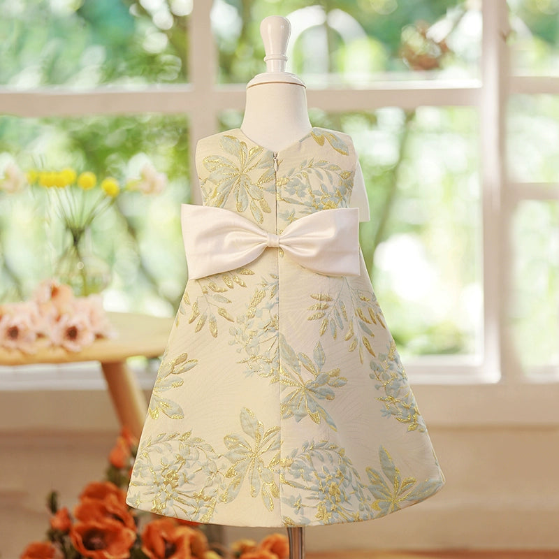 A-line Sage Green Satin Back Zip Baptism Bow(s) Tea Length Sleeveless Round Flower Girl Dress