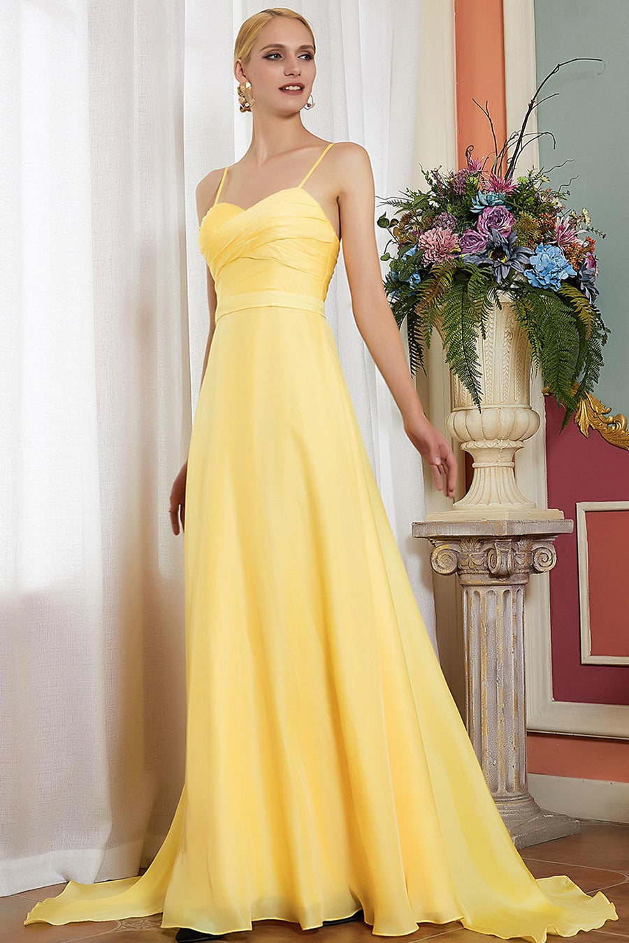 A-line Spaghetti-straps Sleeveless Full Length Chiffon Promo Dresses