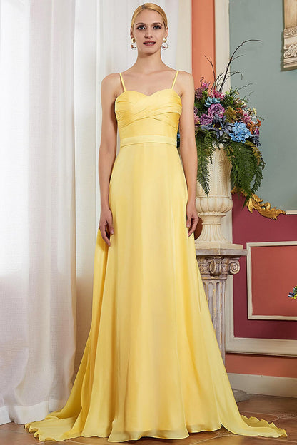 A-line Spaghetti-straps Sleeveless Full Length Chiffon Promo Dresses