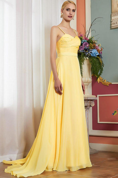 A-line Spaghetti-straps Sleeveless Full Length Chiffon Promo Dresses