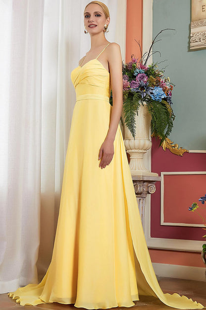 A-line Spaghetti-straps Sleeveless Full Length Chiffon Promo Dresses