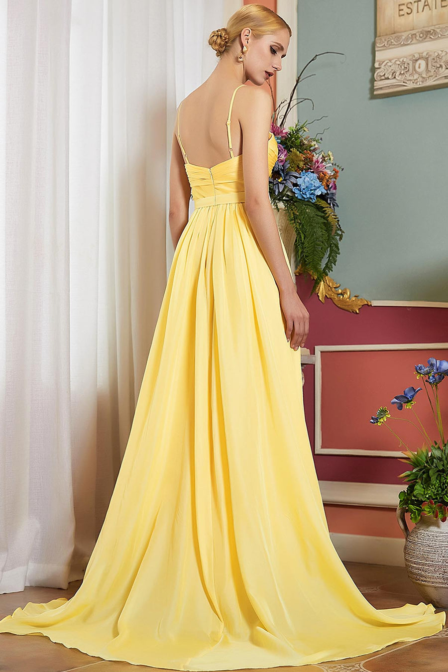 A-line Spaghetti-straps Sleeveless Full Length Chiffon Promo Dresses