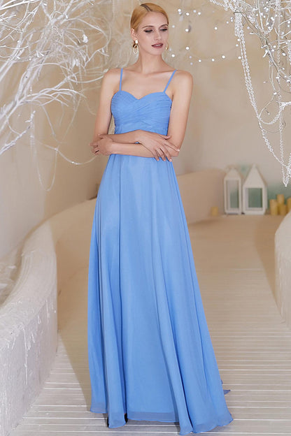 A-line Spaghetti-straps Sleeveless Full Length Chiffon Promo Dresses