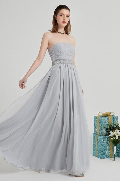 A-line Strapless Sleeveless Full Length Chiffon Promo Dresses