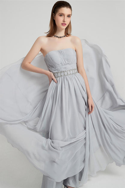 A-line Strapless Sleeveless Full Length Chiffon Promo Dresses