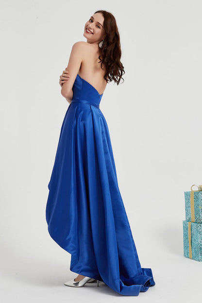 A-line Strapless Sleeveless High Low Charmeuse Promo Dresses