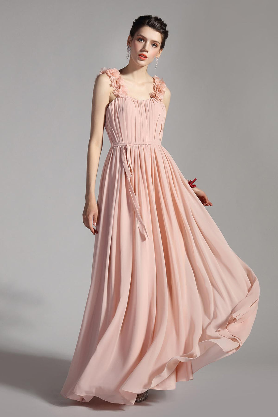 A-line Straps Sleeveless Full Length Chiffon Promo Dresses