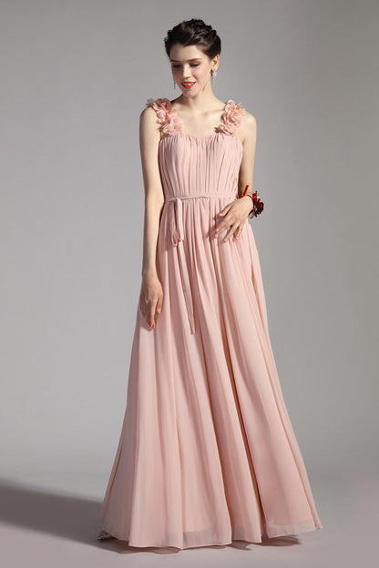 A-line Straps Sleeveless Full Length Chiffon Promo Dresses