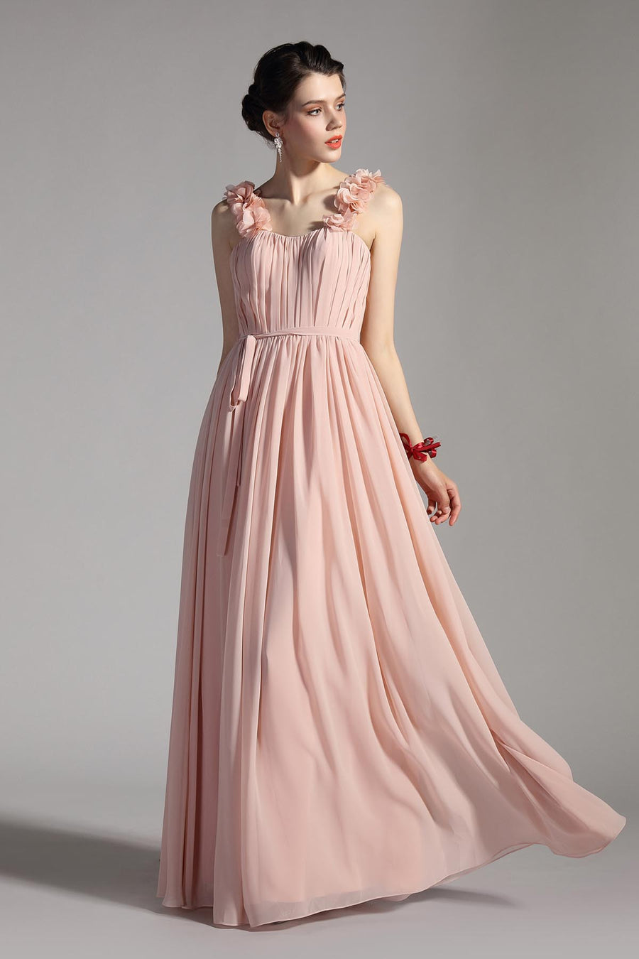 A-line Straps Sleeveless Full Length Chiffon Promo Dresses