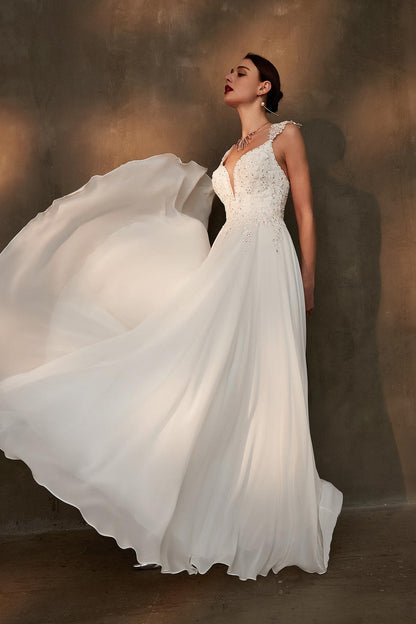 A-line Straps Sleeveless Full Length Chiffon Wedding Dresses