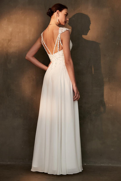 A-line Straps Sleeveless Full Length Chiffon Wedding Dresses