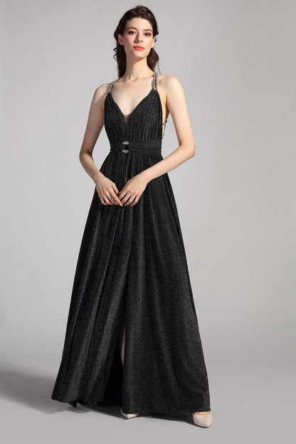 A-line Straps Sleeveless Full Length Sequined Promo Dresses
