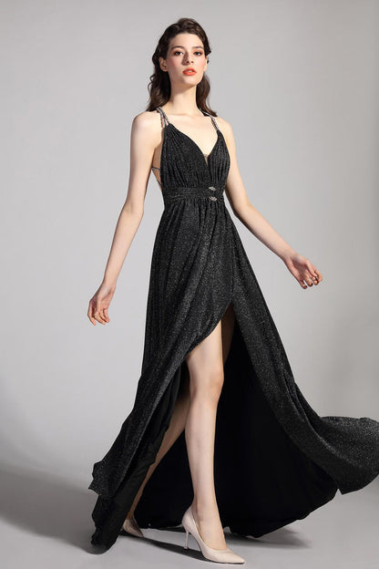 A-line Straps Sleeveless Full Length Sequined Promo Dresses