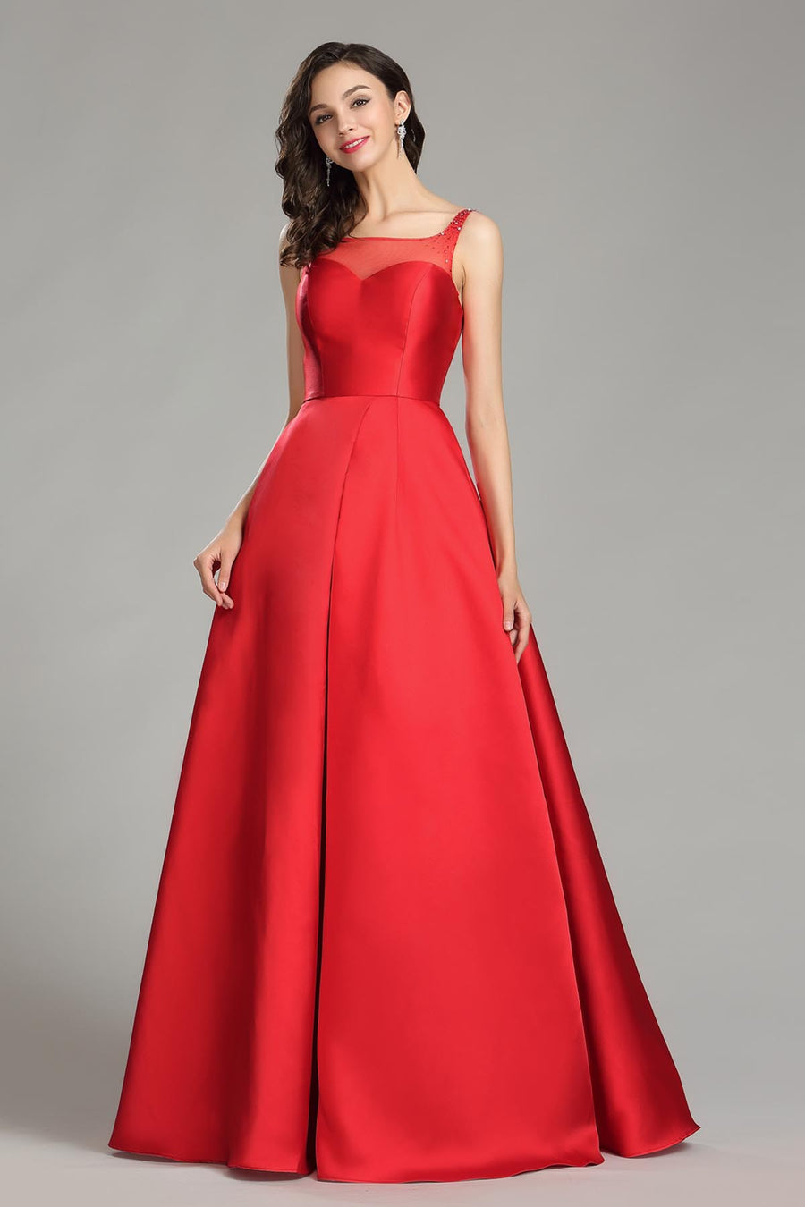 A-line Sweetheart Sleeveless Full Length Satin Promo Dresses