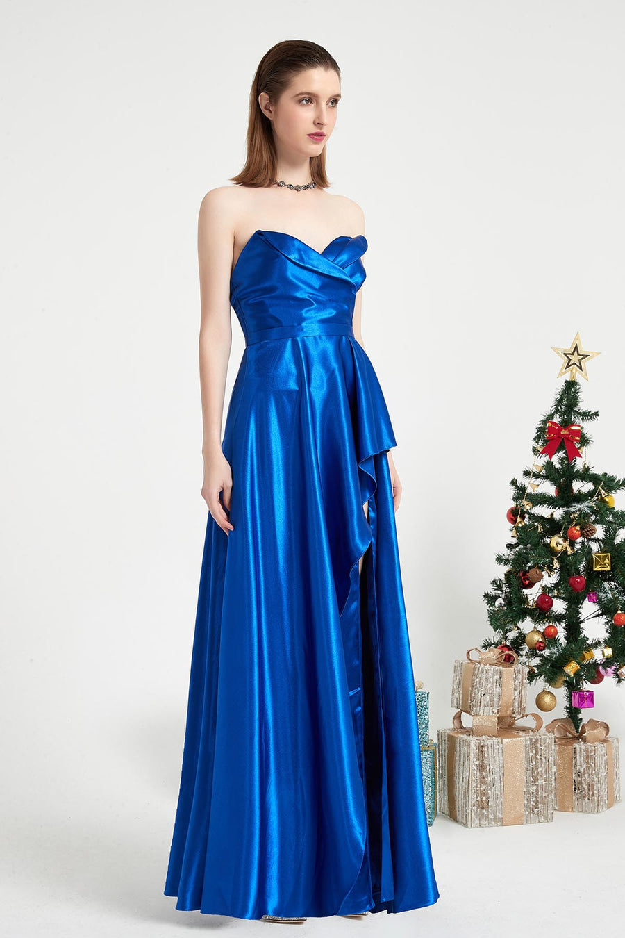 A-line Sweetheart Sleeveless Full Length Satin Promo Dresses