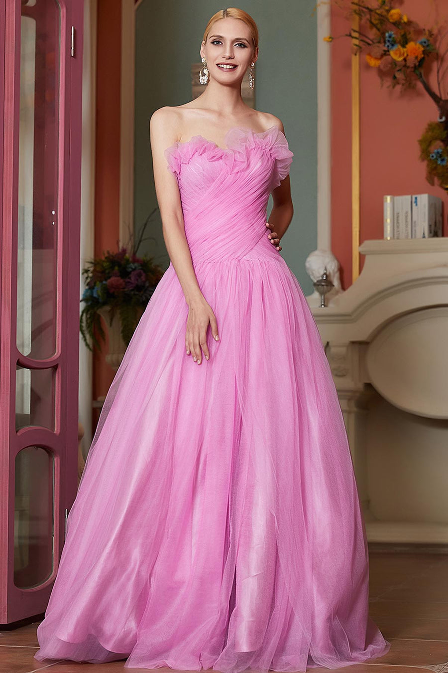 A-line Sweetheart Sleeveless Full Length Tulle Promo Dresses