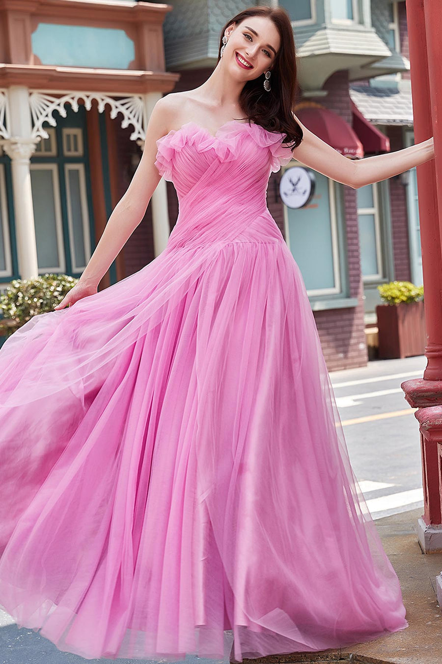 A-line Sweetheart Sleeveless Full Length Tulle Promo Dresses