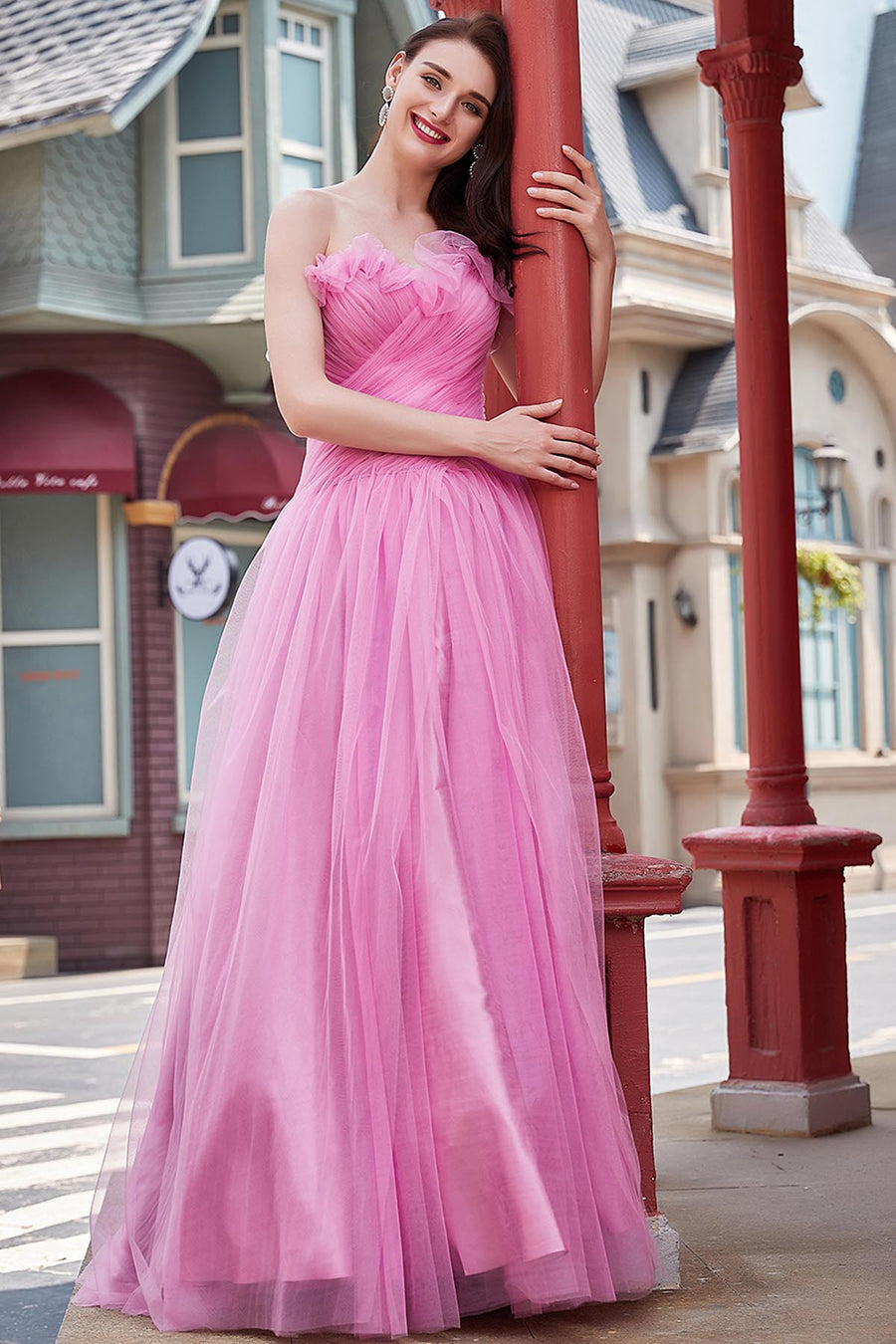 A-line Sweetheart Sleeveless Full Length Tulle Promo Dresses