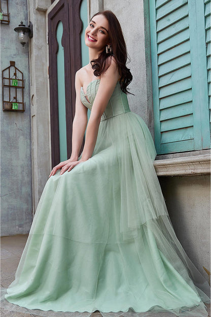 A-line Sweetheart Sleeveless Full Length Tulle Promo Dresses