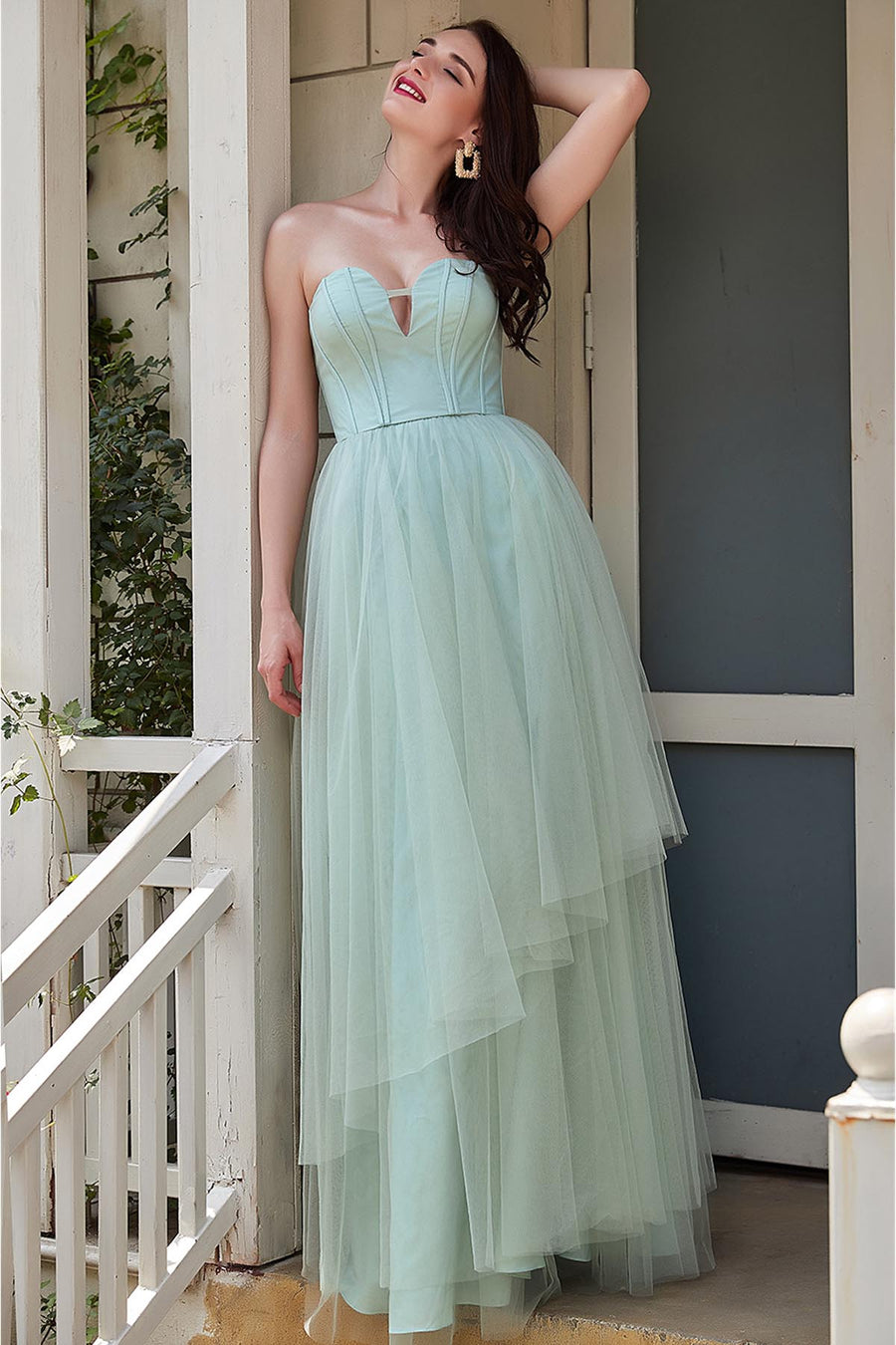 A-line Sweetheart Sleeveless Full Length Tulle Promo Dresses