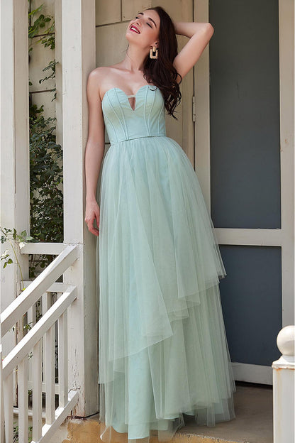 A-line Sweetheart Sleeveless Full Length Tulle Promo Dresses