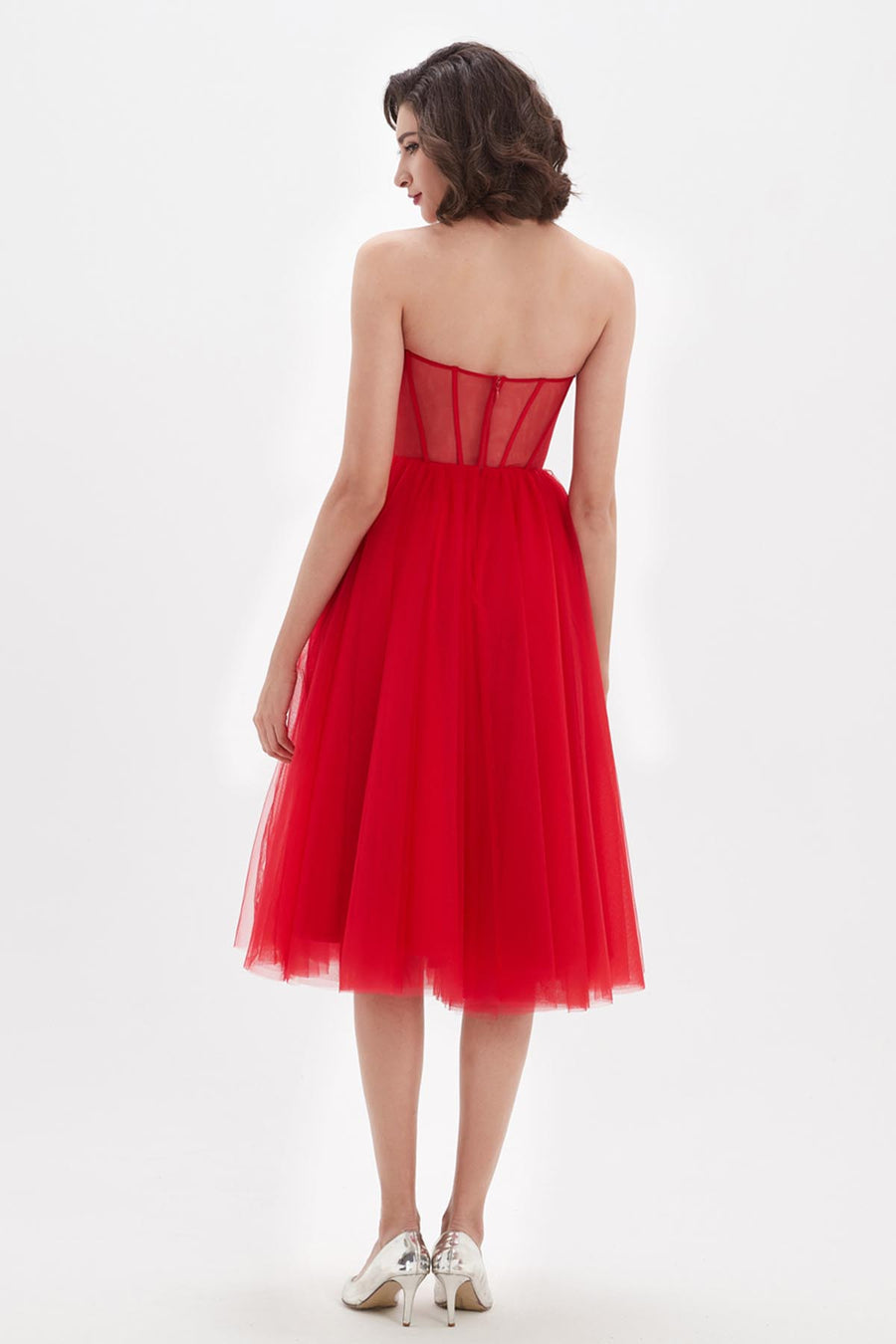 A-line Sweetheart Sleeveless Tea Length Tulle Promo Dresses