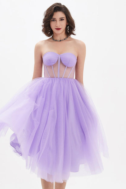 A-line Sweetheart Sleeveless Tea Length Tulle Promo Dresses