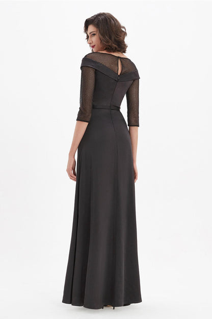 A-line V-neck 3/4 Sleeves Full Length Polyester Promo Dresses