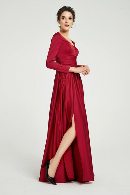 A-line V-neck Long Sleeves Full Length Polyester Promo Dresses