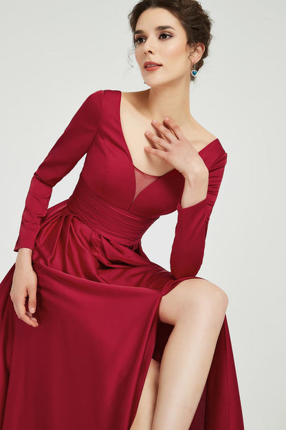 A-line V-neck Long Sleeves Full Length Polyester Promo Dresses