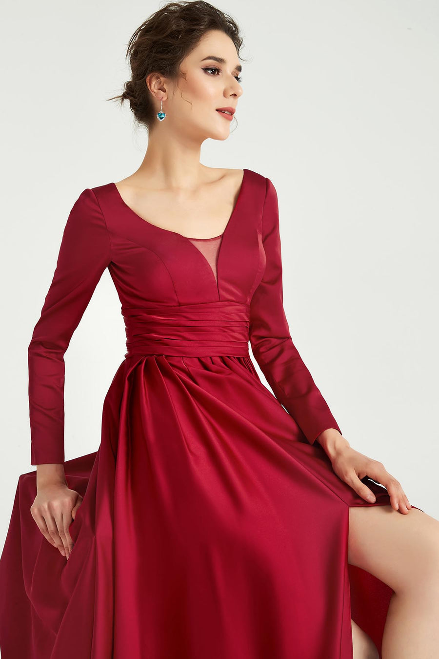 A-line V-neck Long Sleeves Full Length Polyester Promo Dresses