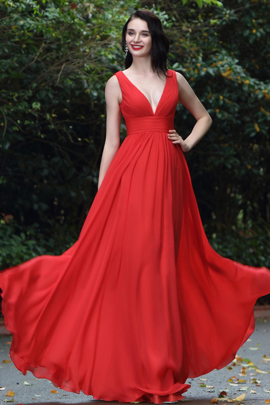 A-line V-neck Sleeveless Full Length Chiffon Promo Dresses